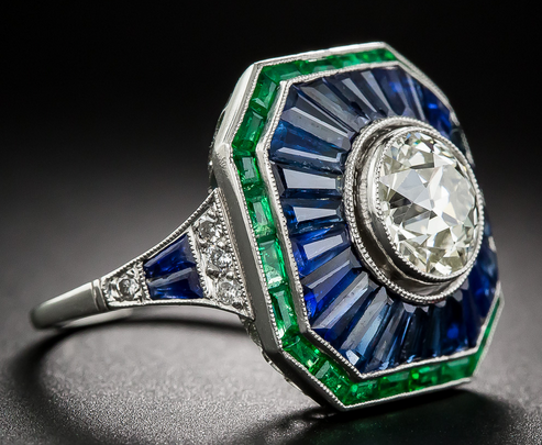 Blue Sapphire and Emerald Ring